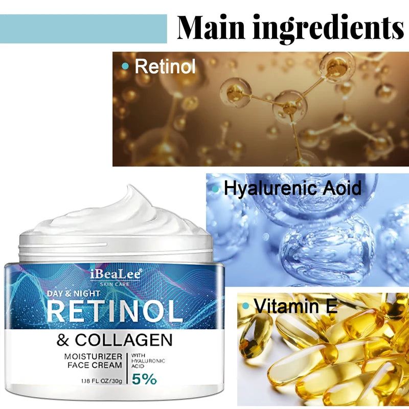 Crème Visage Anti-Rides Jour & Nuit au Rétinol et au Collagène IBEALEE 30 g