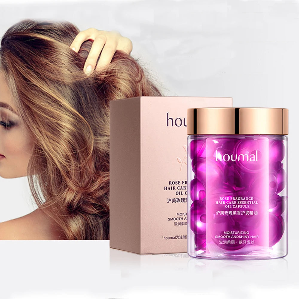 HOUMAL Rose Essential Dry Damaged Hair Repair Keratin Plant Complex Oil Capsules 30 pcs