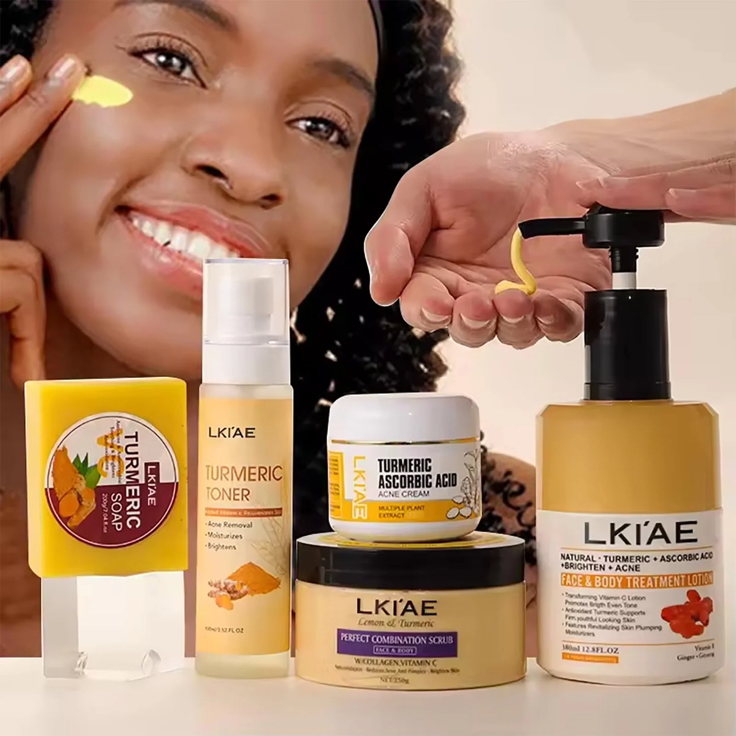 Coffret de soins de la peau au curcuma biologique AILKE - Traitement naturel éclaircissant et contre l'acné