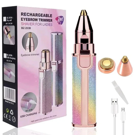 2-in-1 Electric Eyebrow Trimmer & Epilator - Portable, Rechargeable Hair Removal Tool