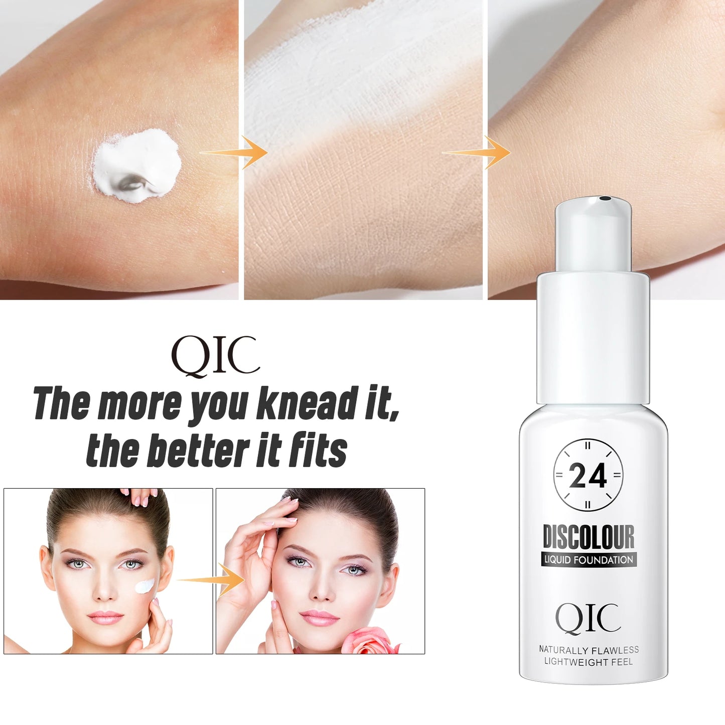 Fond de teint QIC Magic Color Changing - Base de maquillage hydratante, mate et douce, longue tenue