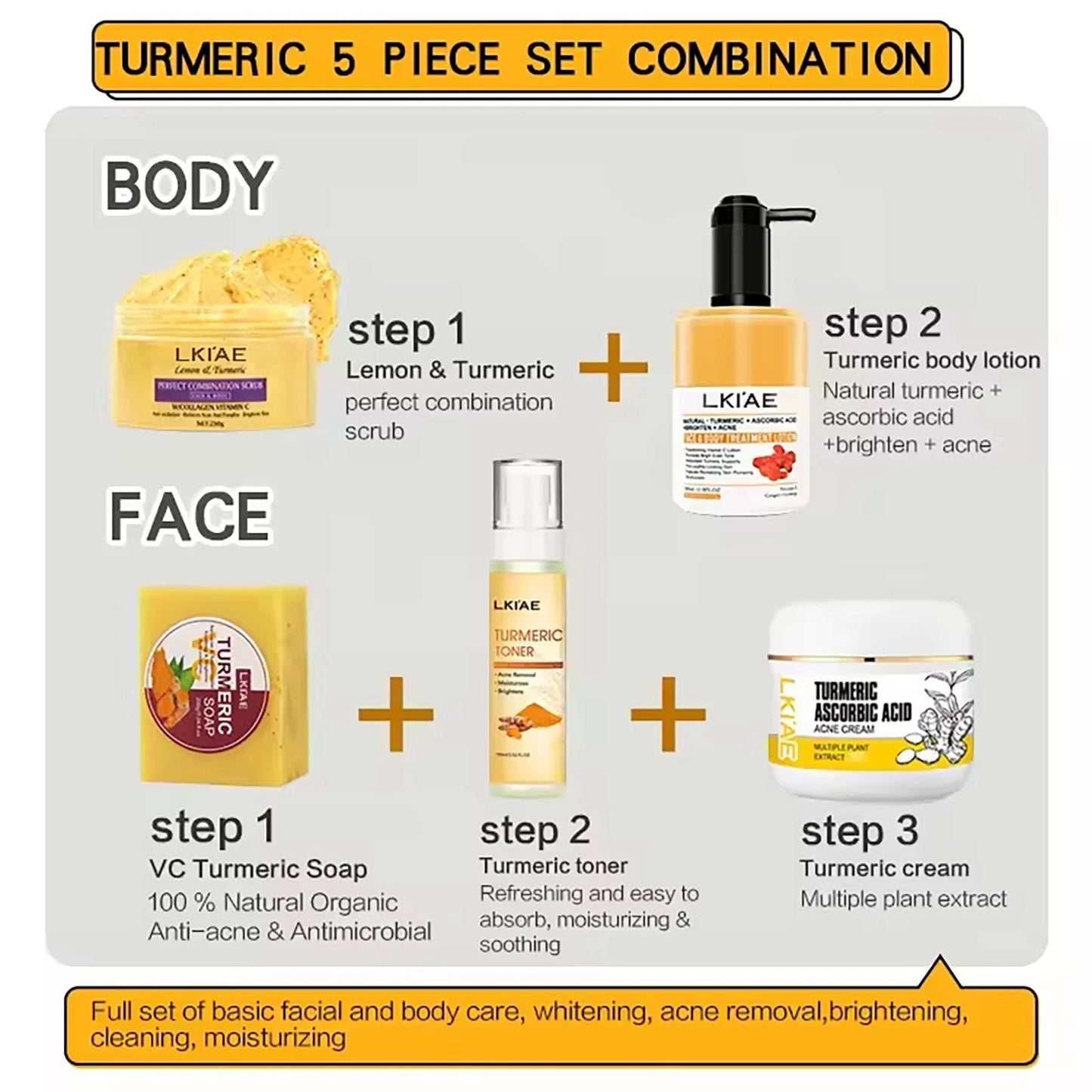 Coffret de soins de la peau au curcuma biologique AILKE - Traitement naturel éclaircissant et contre l'acné