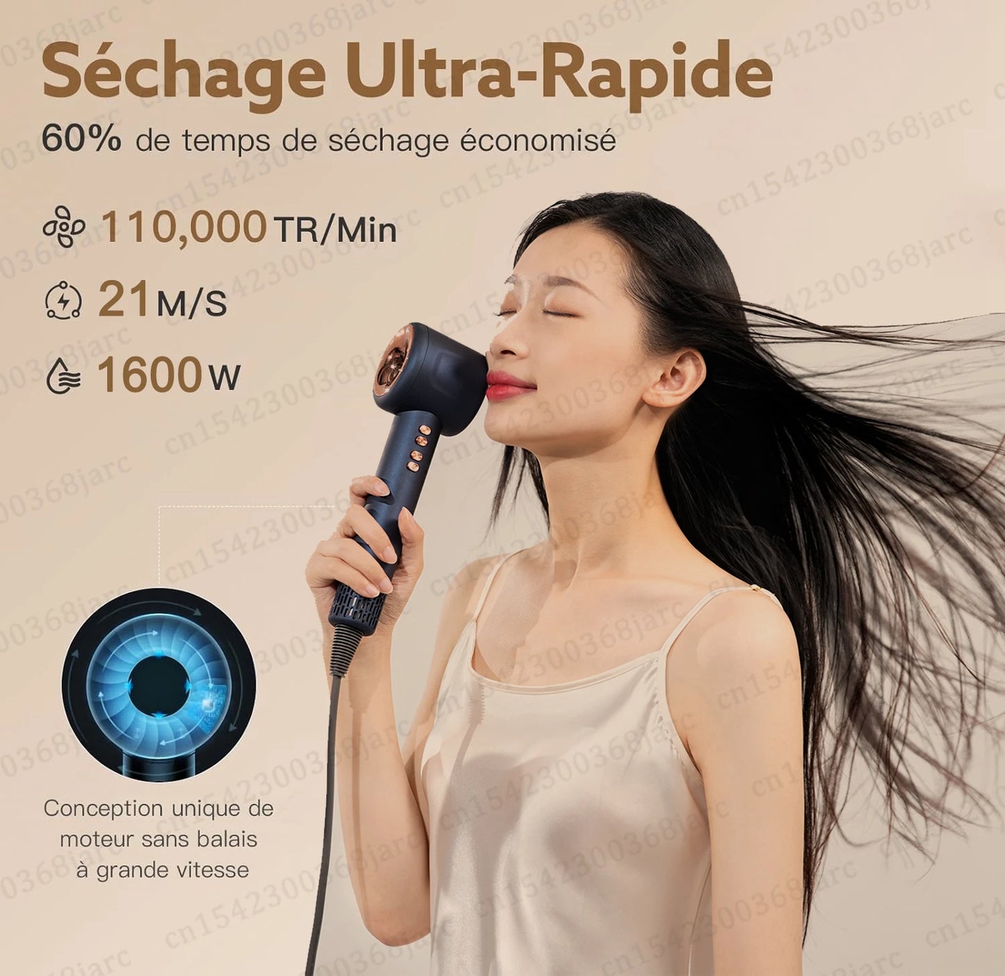 Sèche-cheveux professionnel avec technologie à ions négatifs