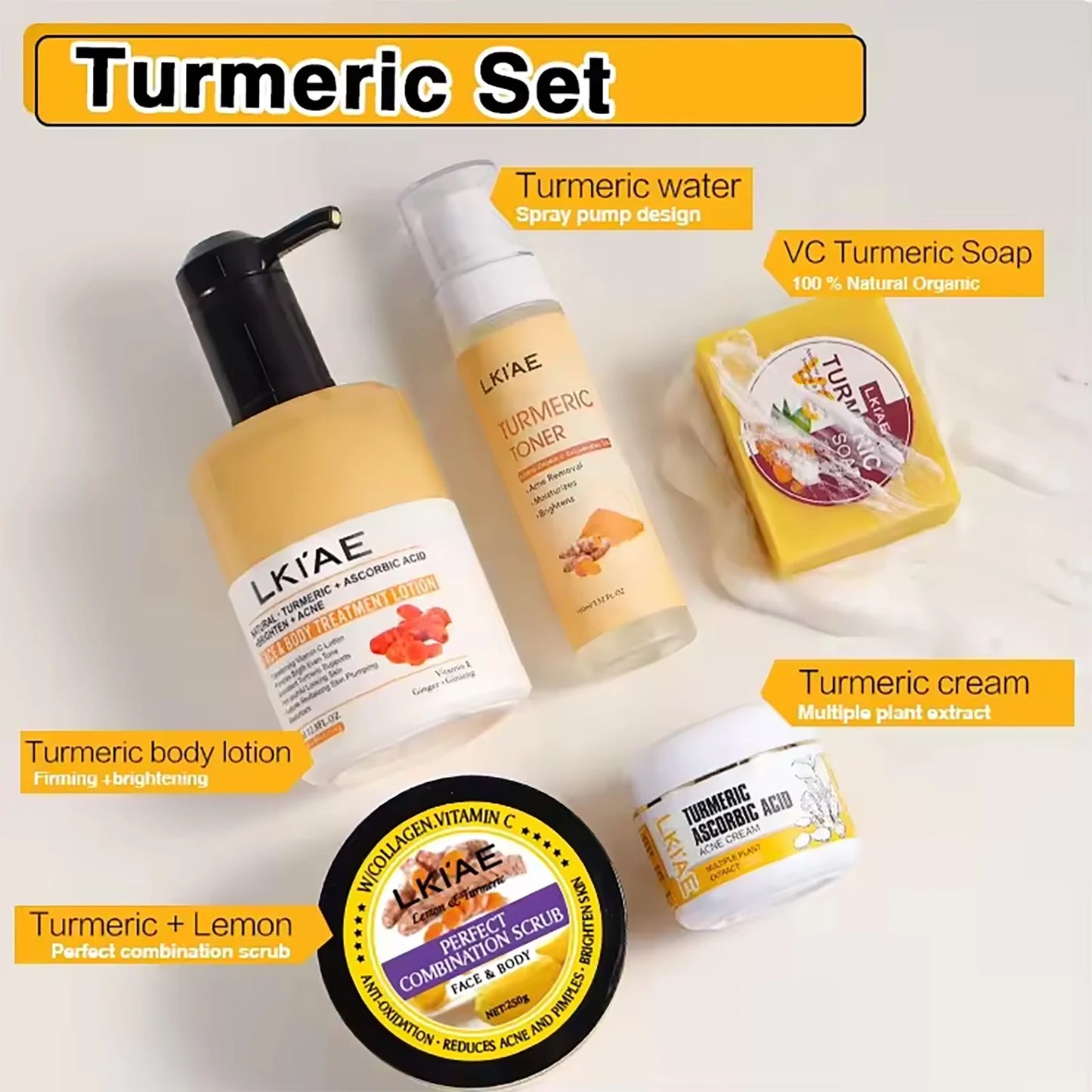 Coffret de soins de la peau au curcuma biologique AILKE - Traitement naturel éclaircissant et contre l'acné