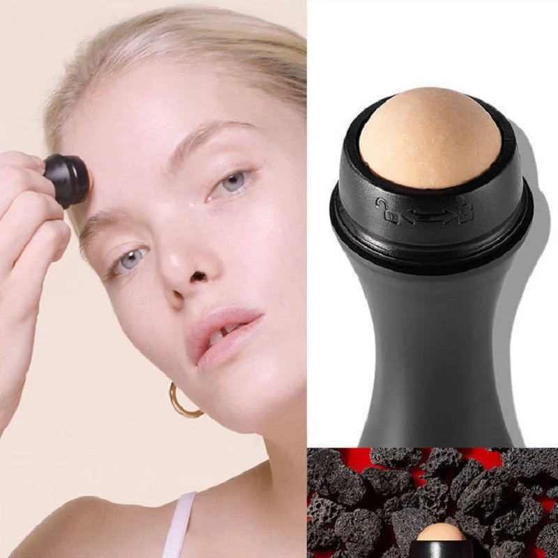 Rouleau absorbant l'huile pour le visage en pierre volcanique naturelle - Bâton de nettoyage des pores et de contrôle de l'huile