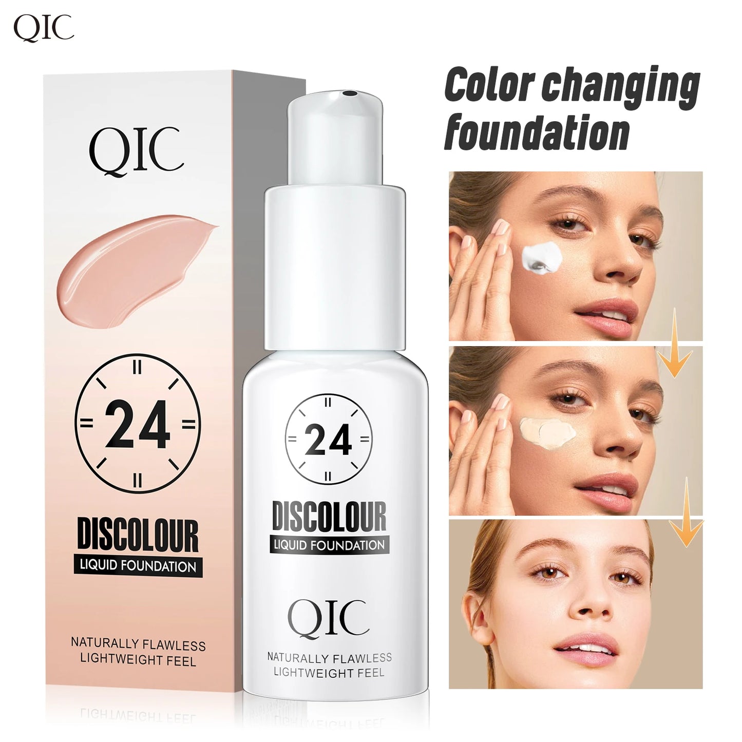 Fond de teint QIC Magic Color Changing - Base de maquillage hydratante, mate et douce, longue tenue