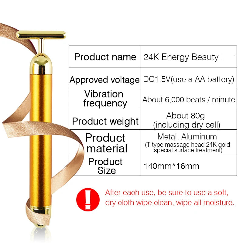 RAIULEKO 24k Gold Waterproof Anti-Wrinkle Facial Massage Roller Lift Bar