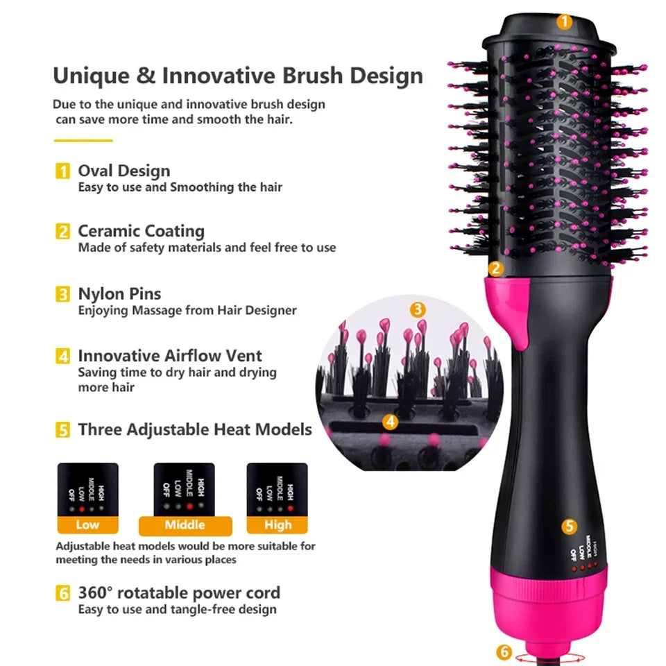 Sèche-cheveux et volumateur One Step - Brosse à air chaud avec technologie à ions négatifs