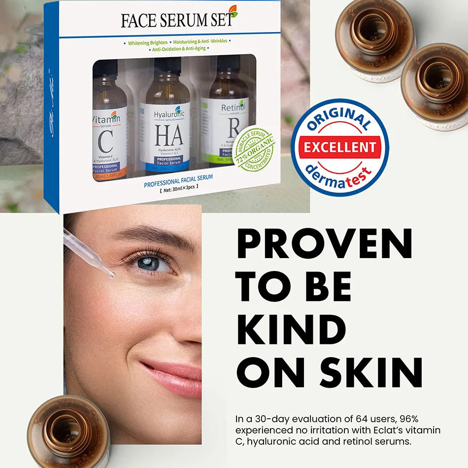 Coffret Sérum Visage Triple Action : Vitamine C, Rétinol, Acide Hyaluronique