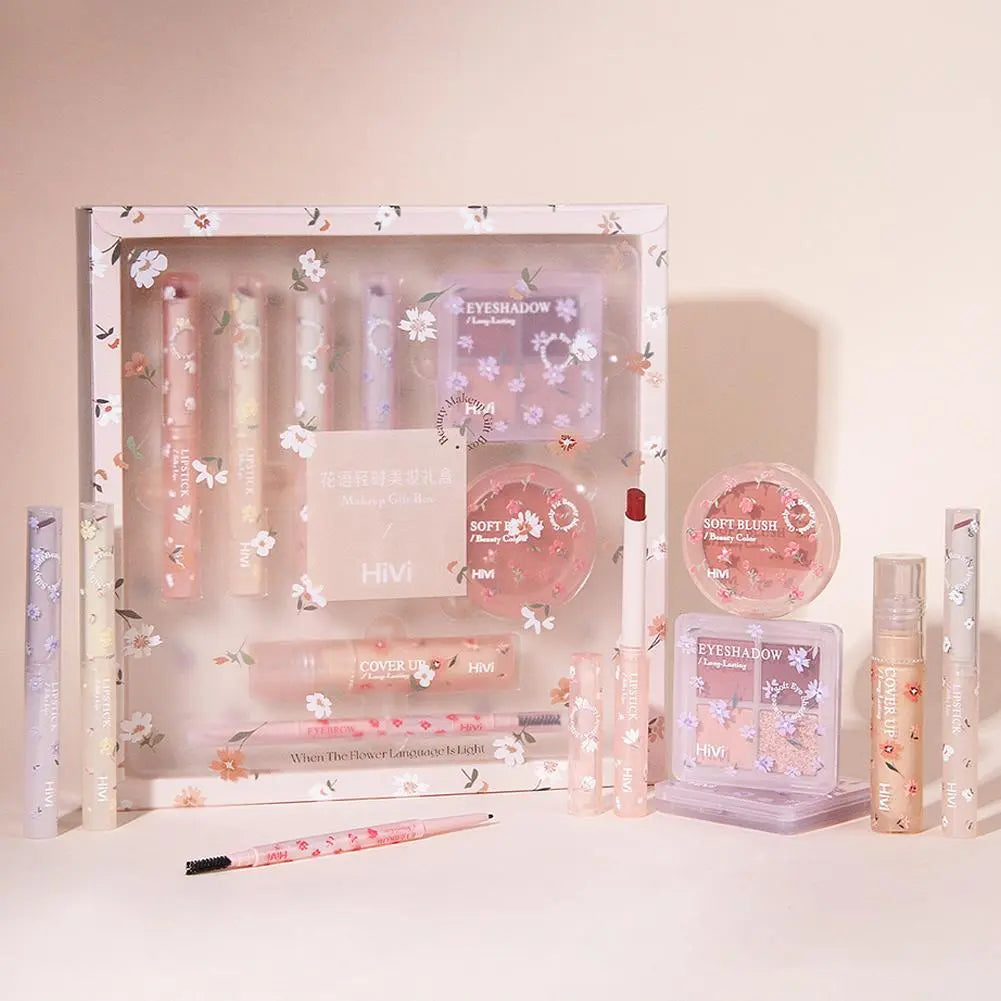 Coffret de maquillage tout-en-un HIVI - Brillant à lèvres, palette de fards à paupières pailletés, kit de rouge à lèvres, surligneur, fard à joues et poudre pailletée