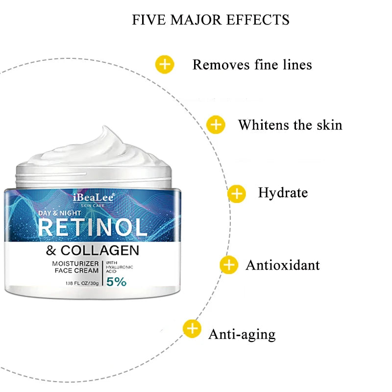Crème Visage Anti-Rides Jour & Nuit au Rétinol et au Collagène IBEALEE 30 g