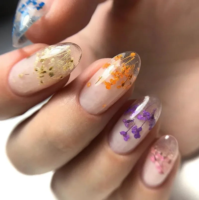 Vernis à ongles gel à fleurs séchées roses MEET ACROSS - 5 ml de gel nail art UV/LED à tremper