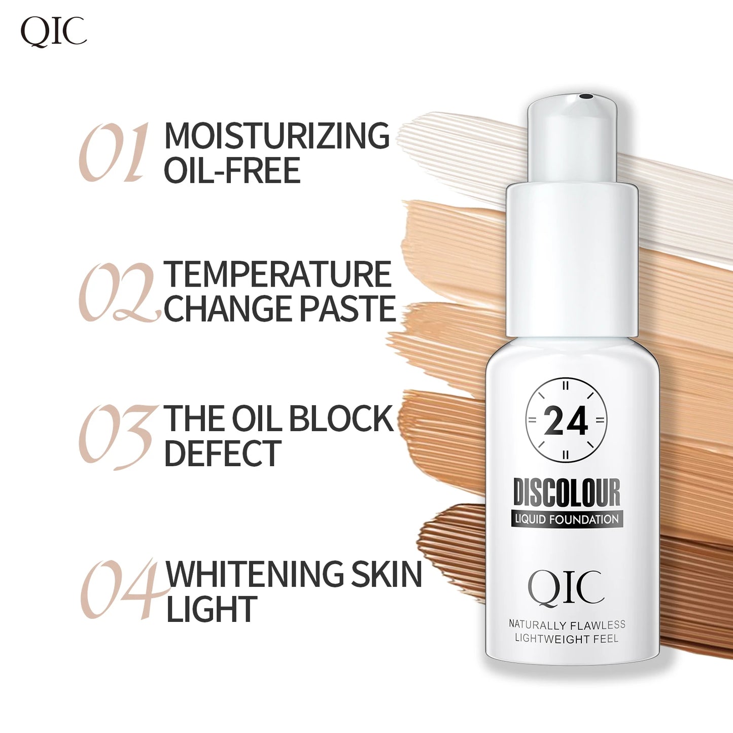 Fond de teint QIC Magic Color Changing - Base de maquillage hydratante, mate et douce, longue tenue