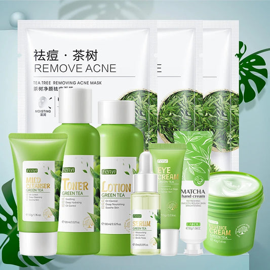LAIKOU Nourishing Soothing Anti Dark Circles Matcha Facial Skin Care Set 10pcs