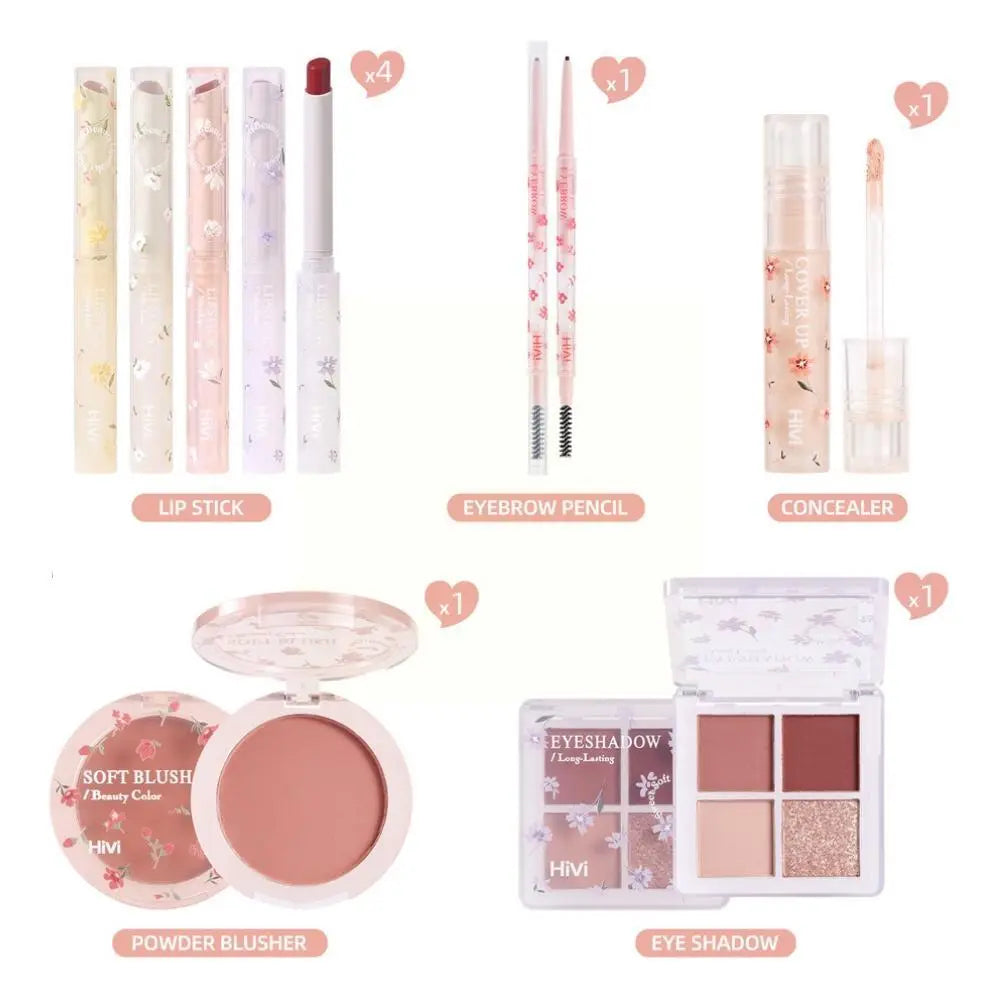 Coffret de maquillage tout-en-un HIVI - Brillant à lèvres, palette de fards à paupières pailletés, kit de rouge à lèvres, surligneur, fard à joues et poudre pailletée
