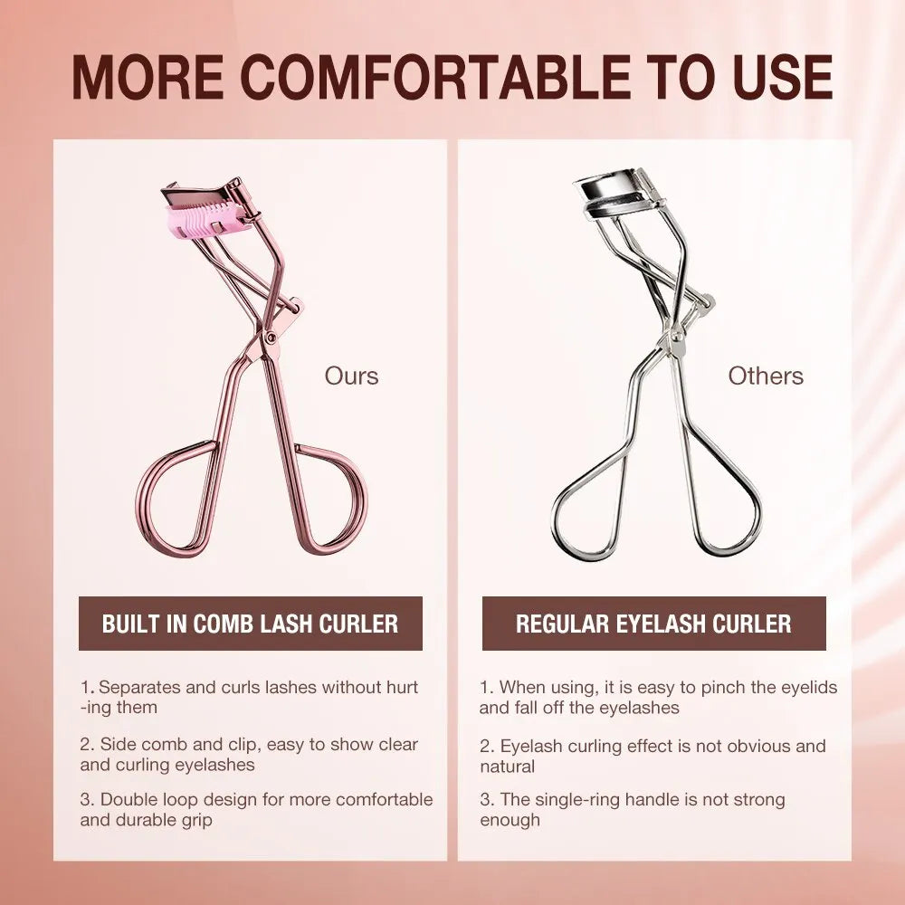 Professional Portable Rose Gold Eyelash Curler with Side Click Comb