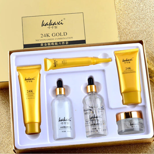 Coffret de soins de la peau KAKAXI Gold Beauty avec nicotinamide - Soin du visage anti-âge luxueux