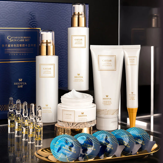 BEOTUA Caviar Essence Moisturizing Healthy Facial Skin Care Set Box 15pcs