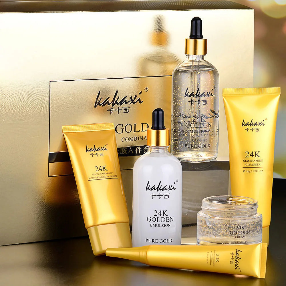 Coffret de soins de la peau KAKAXI Gold Beauty avec nicotinamide - Soin du visage anti-âge luxueux