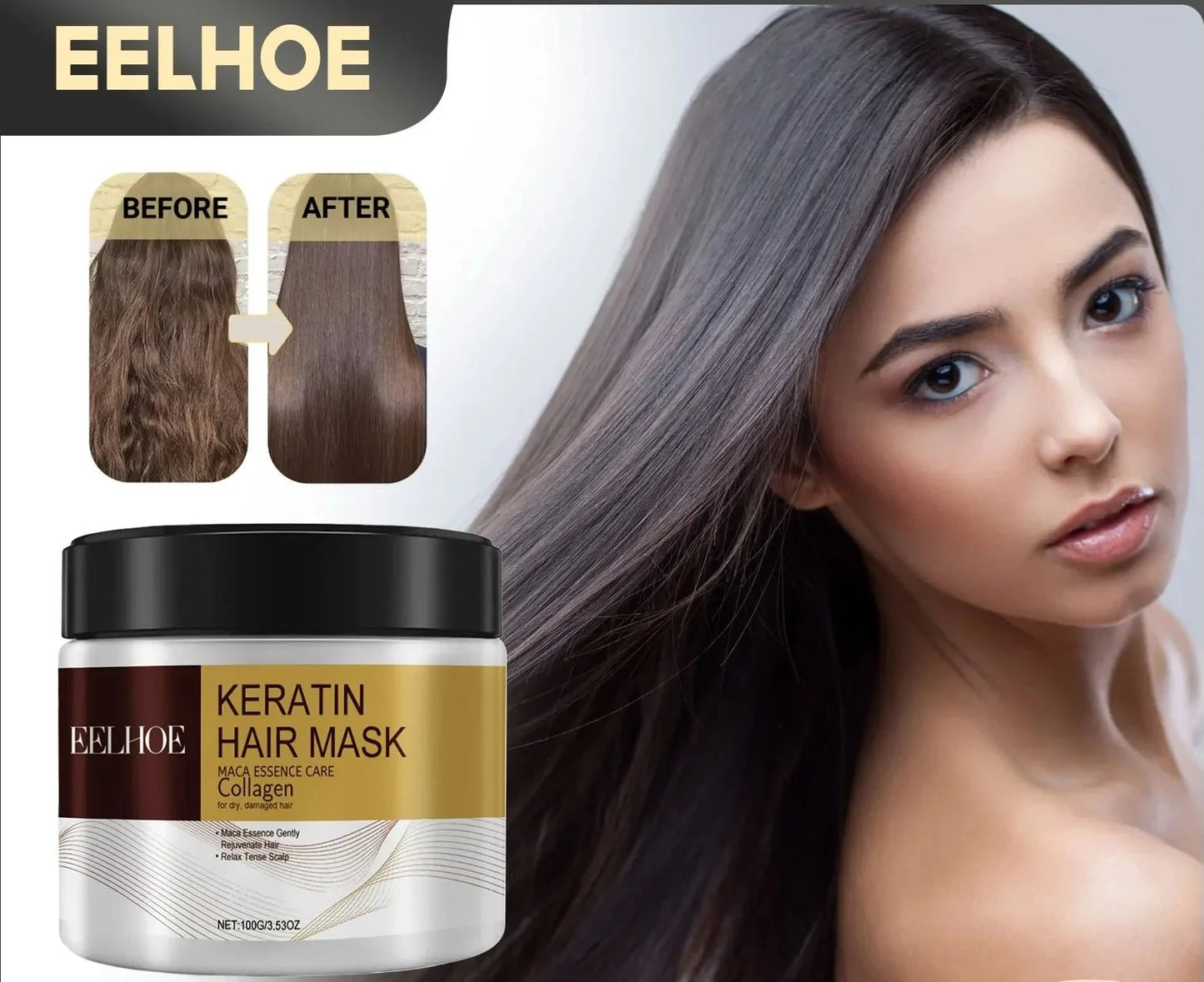 EELHOE Feuchtigkeitsspendende, nährende Anti-Haarausfall-Reparatur-Haarmaske mit glattem Keratin-Conditioner