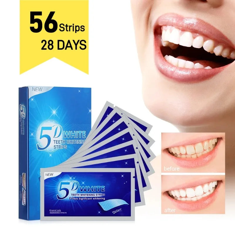 SmileKit 5D Teeth Whitening Strips - 28 Pairs (56 Strips) for Effective Stain Removal