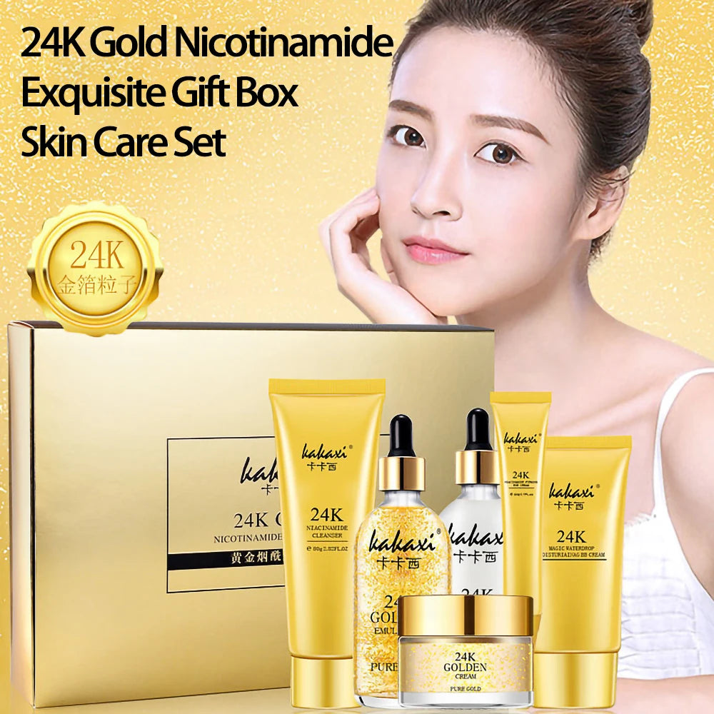 Coffret de soins de la peau KAKAXI Gold Beauty avec nicotinamide - Soin du visage anti-âge luxueux