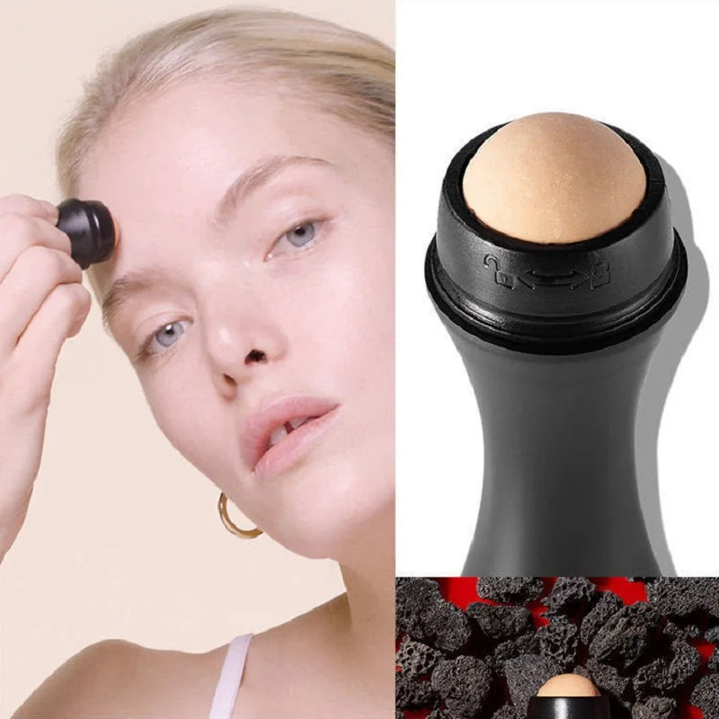 Natural Volcanic Stone Face Oil Absorbing Roller - Pore Cleaning & Oil Control Stick