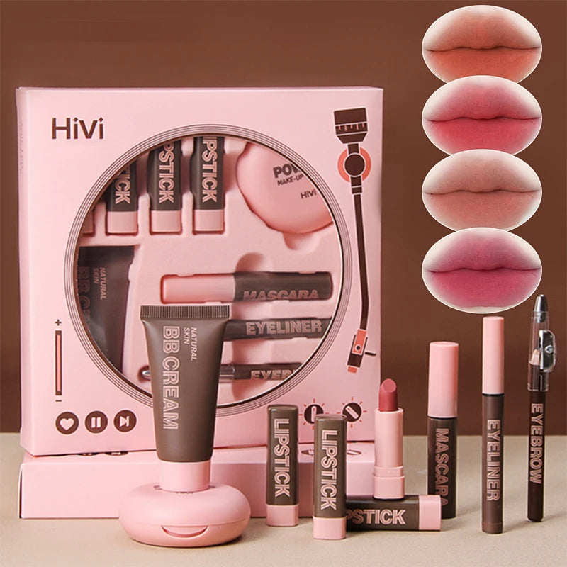 Coffret cadeau de maquillage HIVI - Rouge à lèvres, mascara, eye-liner et BB crème