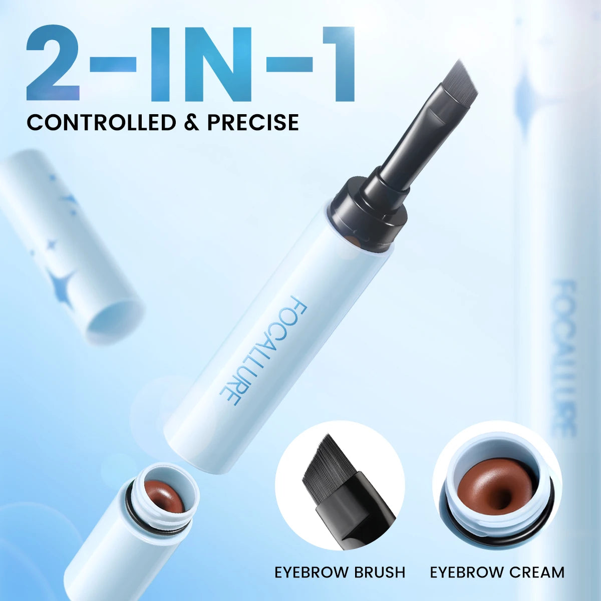 FOCALLURE 2-in-1 Long Lasting Waterproof 3D Eyebrow Gel Cream Eyeliner Pencil 3 Colors