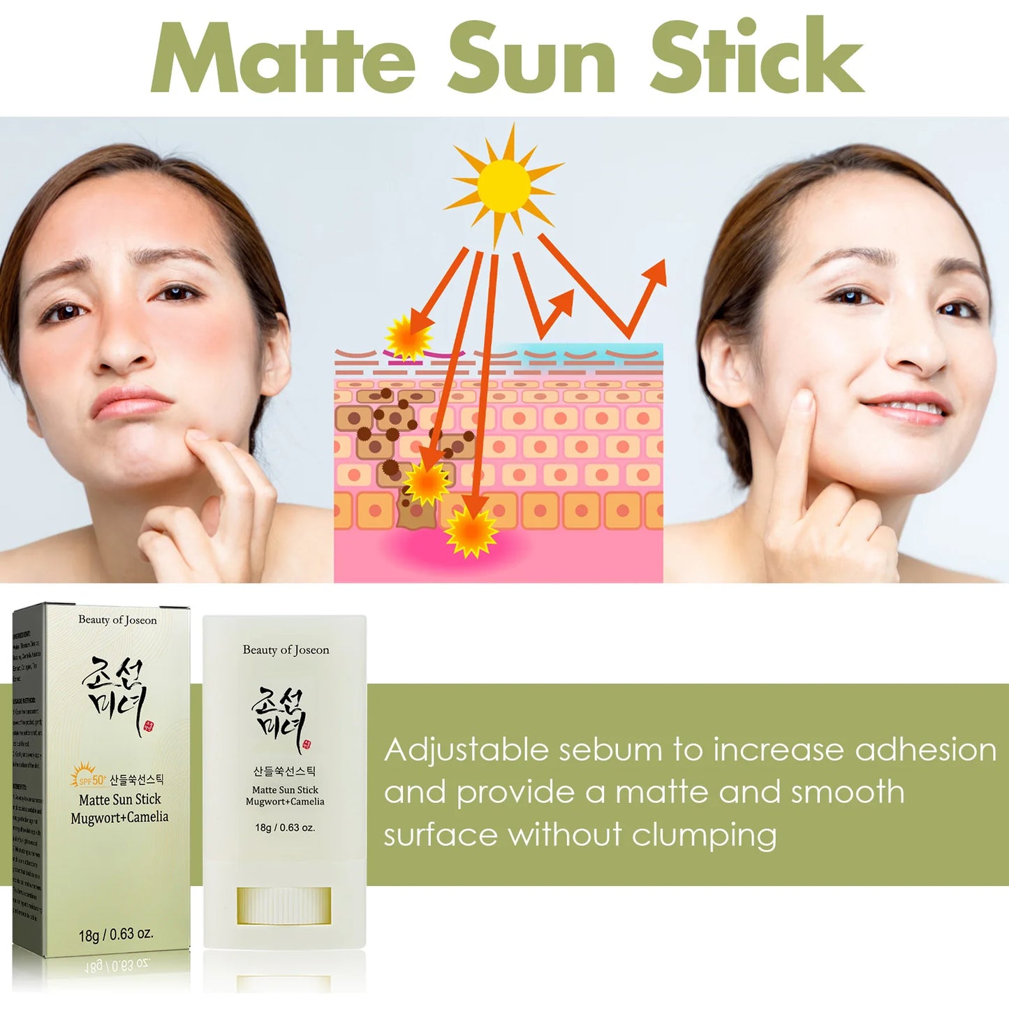 Bâton de protection solaire mat, rafraîchissant SPF50 +, protection UV pour le visage, Anti-oxydant, contrôle du sébum, crème solaire blanchissante, cosmétique coréen