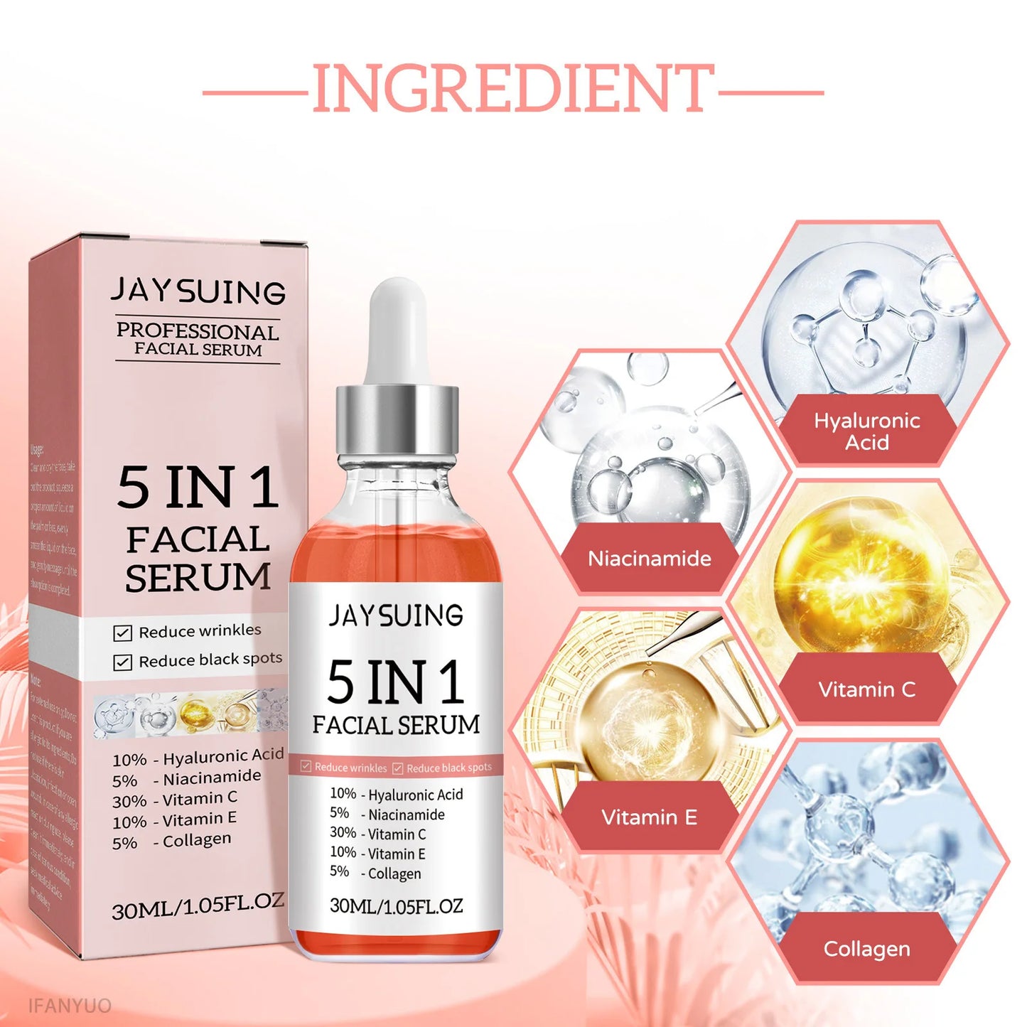 JAYSUING 5-in-1 Face Serum with Hyaluronic Acid & Vitamin C