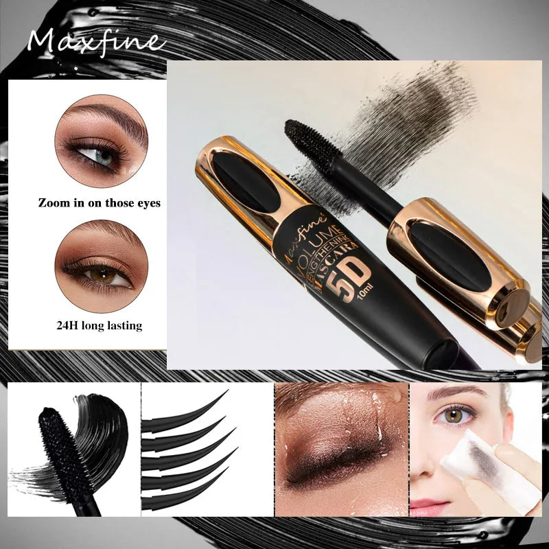 MAXFINE 5D Silk Mascara - Waterproof, Long-Lasting Volume and Length