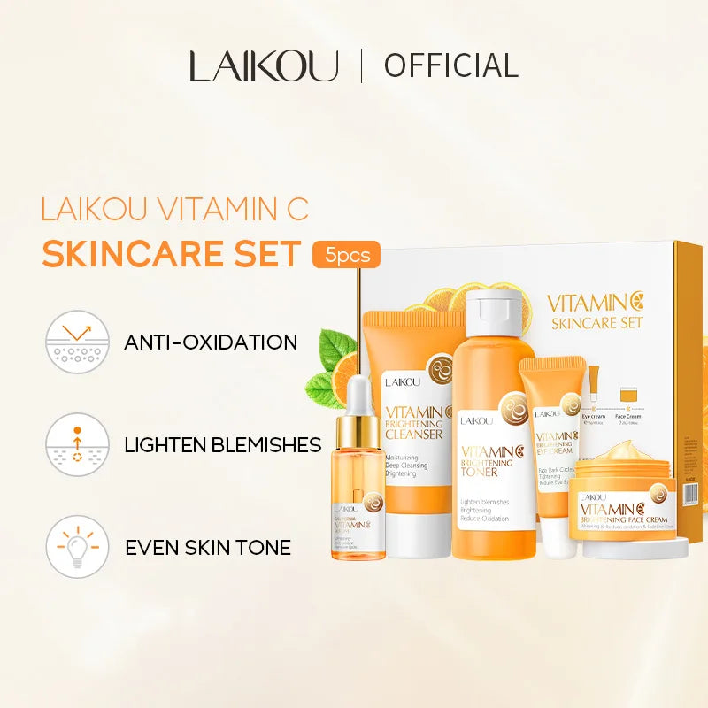 LAIKOU Anti Aging Brightening Moisturizing Vitamin C Facial Skin Care Set 5pcs