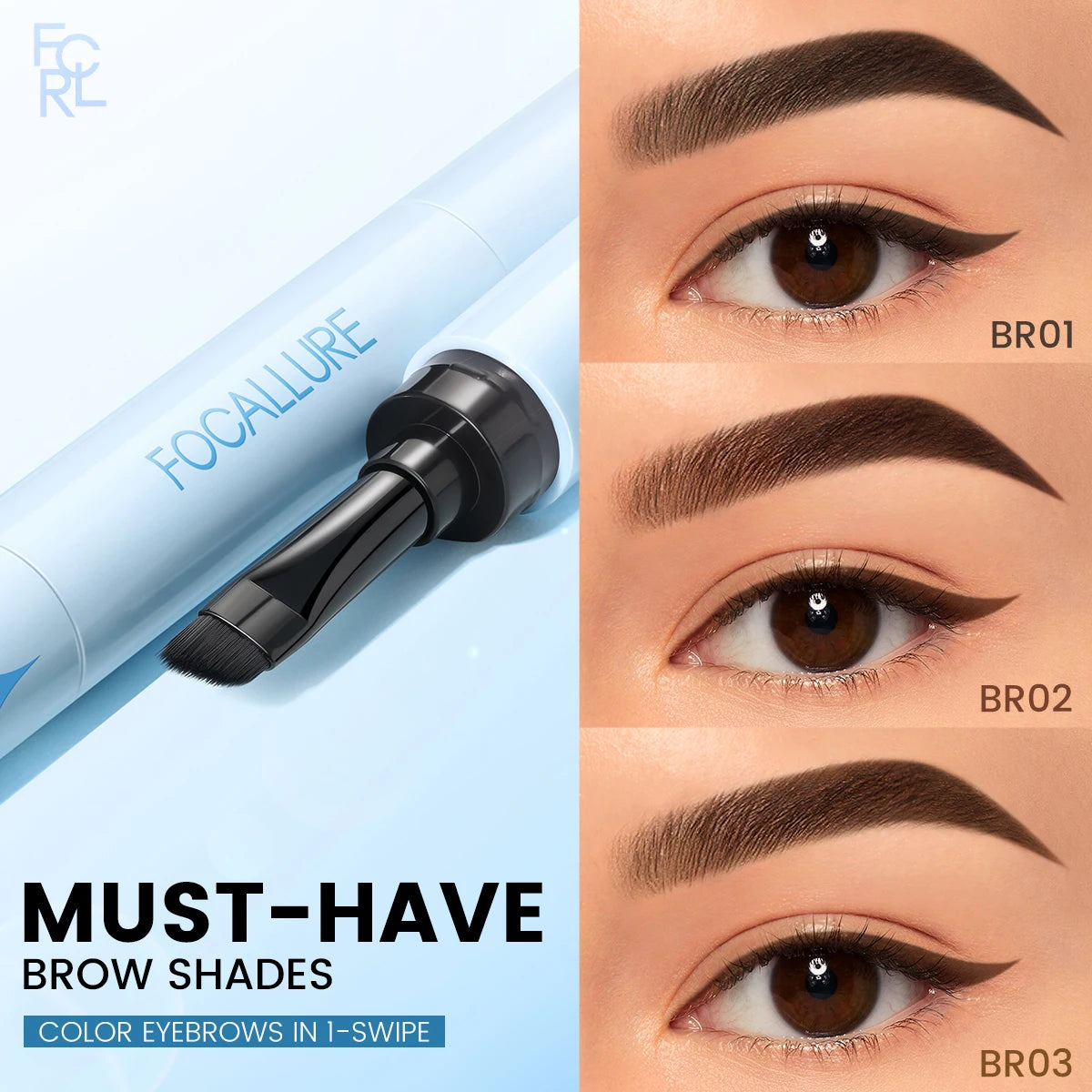 FOCALLURE 2-in-1 Long Lasting Waterproof 3D Eyebrow Gel Cream Eyeliner Pencil 3 Colors
