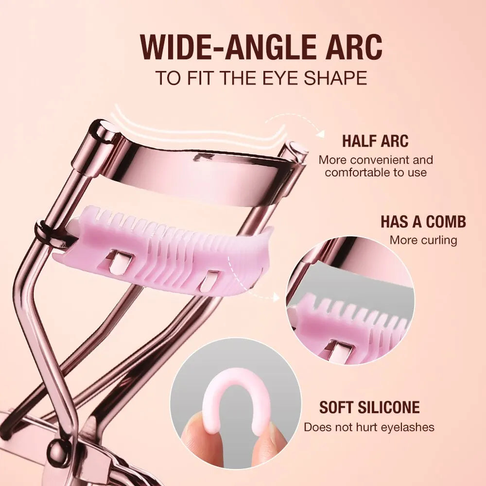 Professional Portable Rose Gold Eyelash Curler with Side Click Comb