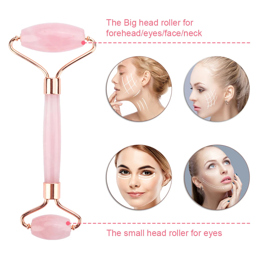 Ensemble de rouleaux de Jade et Gua Sha, masseur de visage à Quartz Rose 6 en 1, boîte-cadeau, masseur pour la beauté du visage, outils de soins de la peau